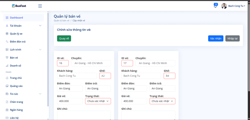 Quản lý khách hàng & lịch sử đặt vé